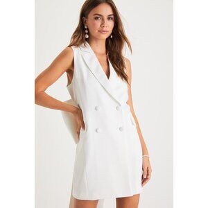 Lulus Confidently Classy White Sleeveless Bow Blazer Mini Dress - Size XS